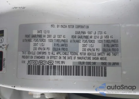 2011 Mazda Cx-9 Grand Touring from USA, damaged, VIN JM3TB3DV6B0314552